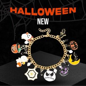 New Halloween Vintage Gold Plated Charm Bracelet Ghost, mummy, Pumpkin, jack ske